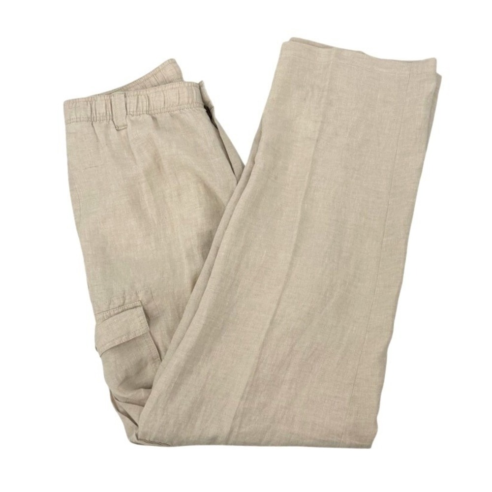 Caribbean Mens 34x34 100% Linen Cargo Pants Beige Coastal Beach Summer Relaxed